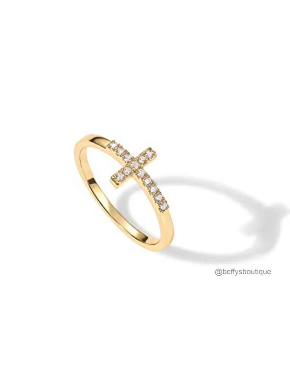 14K Gold Plated Cross Ring for Women Cubic Zirconia Stacking Ring